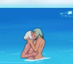 2girls adult age_difference beach closed_eyes completely_nude dark-skinned_female dark_skin female female/female female_only fuu_(naruto) green_hair hair_bun human kissing lesbian_sex mabui multiple_girls naked naruto naruto_(series) naruto_shippuden ocean older_female on_water partially_submerged passionate passionate_kiss romantic romantic_couple sea sex_on_water sideboob silver_hair teenager tied_hair water wet wet_body wet_hair wet_skin younger_female yuri