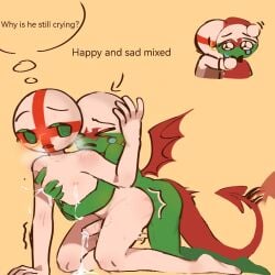 2boys countryhumans crying cum cum_drip cum_inside cumming cumming_from_anal_sex dragon_boy england_(countryhumans) english_text fish75736932 from_behind gay gay_sex male male_only ryumimi sad thinking thought_bubble wales_(countryhumans) yaoi