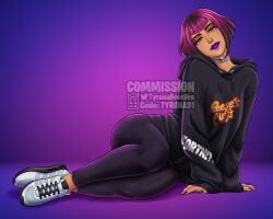 1girls fortnite hoodie lipstick pink_hair purple_lipstick sunny_(fortnite) sweater tagme tight_pants tyrana