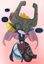 1girls blush bouquet bride cobatsart cute_fang dialogue english_text female female_only flowers helmet hi_res imp imp_midna looking_at_viewer midna narrowed_eyes nintendo oerba_yun_fang pointy_ears red_eyes shortstack solo speech_bubble talking_to_viewer the_legend_of_zelda thick_thighs twilight_princess veil wedding_dress wedding_veil wholesome wide_hips yellow_hair yellow_sclera