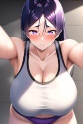 1girls ai_generated armpits breasts cleavage curvaceous curvy fate/grand_order fate_(series) female female_only huge_breasts minamoto_no_raikou_(fate) minamoto_no_raikou_(swimsuit_lancer)_(fate) nai_diffusion nasakene purple_hair stable_diffusion sweat sweaty_body voluptuous