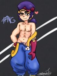 brawl_stars fang_(brawl_stars) muscular_male nude nude_male pubic_hair purple_hair solo_male tagme wawawuthzy