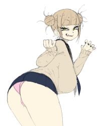 1girls ass bent_over big_ass big_breasts coffing_(artist) color edit himiko_toga huge_breasts looking_at_viewer my_hero_academia panties skirt smile thick_thighs