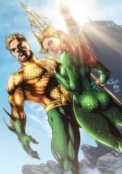 1boy 1boy1girl 1girls aquaman aquaman_(series) arthur_curry ass big_ass blonde_hair cedric_humbert couple crown curvy dc dc_comics diabolumberto ed_benes_studio everton_sousa female fivedent fred_benes fully_clothed human human_only king male male/female mera queen red_hair straight superhero superheroine trident