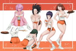 5girls anklehighs big_ass big_breasts booty_shorts cleavage dismaiden female female_only hooters hooters_uniform kyoka_jiro light-skinned_female light_skin loose_socks mina_ashido momo_yaoyorozu my_hero_academia ochako_uraraka serving_food serving_tray short_hair short_shorts skimpy socks spread_legs tank_top thick_thighs tooru_hagakure tsuyu_asui waitress white_socks