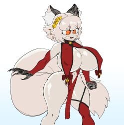 anthro big_breasts cat_ears cat_tail catgirl catmaid_(dizzyspells) ddaabbs white_body white_fur white_hair white_skin