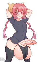 1boy androgynous arms_behind_head arms_up balls belka_dog black_thighhighs covered_nipples cuccoking cute_fang femboy genderswap genderswap_(ftm) girly horns huge_balls huge_testicles hung_trap ilulu_(dragon_maid) kobayashi-san_chi_no_maidragon large_penis looking_at_viewer male male_focus male_only miss_kobayashi's_dragon_maid otoko_no_ko penis pointy_ears red_hair rule_63 skin_fang skindentation slit_pupils solo standing testicles thighhighs trap veins veiny_penis