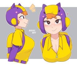 1girls bea_(brawl_stars) brawl_stars breasts cleavage clothed clothing female female_only headgear heart-shaped_pupils looking_at_viewer roixy_nsfw sfw supercell