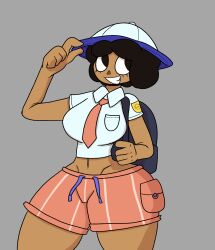 2d 2d_(artwork) backpack big_breasts breasts dezmine21 female hat huge_ass pokemon pokemon_sv pokemon_trainer school_uniform tagme tan-skinned_female tan_skin