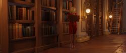 big_breasts blood_elf dress elf female large_breasts library looking_down solo_focus twoozy warcraft world_of_warcraft wow