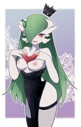 1girls black_dress breasts clothing dress female gardevoir generation_3_pokemon lamb-oic029 legs_together long_hair mega_evolution mega_gardevoir nipples open_mouth pokémon_(species) pokemon pokemon_(species) wide_hips