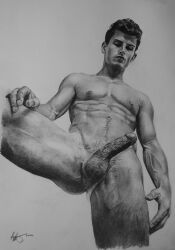 _scrote black_and_white boner circumcised cold_scrote erect_penis erection hard_on male male_nude_neil male_only muscles muscular muscular_male onlyfans_model real_person seth_peterson sketch spread_legs uncolored veiny_penis