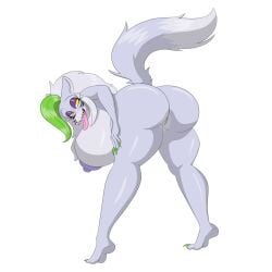 2022 anthro ass bent_over big_breasts big_butt breasts canid canine canis female five_nights_at_freddy's five_nights_at_freddy's:_security_breach genitals green_hair hair hi_res looking_back mammal marshall123x_(artist) nipples nude open_mouth pussy raised_tail roxanne_wolf_(fnaf) scottgames smile solo teeth tongue tongue_out video_games wolf yellow_eyes