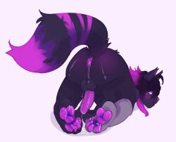 anthro ass ass_up bodily_fluids cum cum_on_butt deity domestic_cat felid feline felis genital_fluids genitals girly hi_res male mammal pawpads penis prosthetic purple_butt purple_paws purple_penis raised_tail solo suerte_(character) tempting wetsayuri