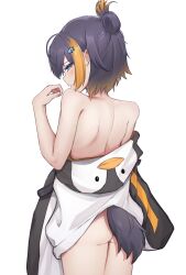 1girls animal_tail ass back back_view bare_back bare_butt bare_shoulders black_hair blue_eyes blush blushing_at_viewer butt exposed_ass exposed_butt exposed_shoulders hairclip hoodie hoodie_around_waist hoodie_only looking_at_viewer looking_back mosaics_reon naked_hoodie nijisanji nijisanji_en no_bra no_panties penguin_girl penguin_tail petra_gurin short_hair solo solo_female solo_focus tied_hair viewed_from_behind virtual_youtuber yellow_hair