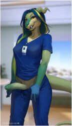 1futa anthro blue_hair clothed clothing dragon erect_nipples erect_nipples_under_clothes erect_penis erection fat_cock futa_only futanari gloves green_hair green_skin horn joyce_(totesfleisch8) long_hair mostly_clothed nurse nurse_uniform red_eyes scrubs sharp_teeth showing_off showing_penis solo solo_focus solo_futa totesfleisch8 two_tone_hair