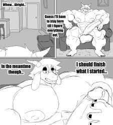 abs absurd_res anthro apartment areola ass balls big_areola big_balls big_butt big_muscles big_penis bodily_fluids bovid caprine dialogue door eyewear furniture gabriel_(parttimeyeen) genital_fluids genitals glasses goat hi_res horn huge_areola huge_balls huge_butt huge_cock huge_muscles hyper hyper_areola hyper_balls hyper_butt hyper_genitalia hyper_muscles hyper_nipples hyper_penis male male_focus male_only mammal masturbation monochrome muscular muscular_anthro muscular_arms muscular_legs muscular_male muscular_thighs nipples nude parttimeyeen_(artist) penis precum sitting sofa solo stool