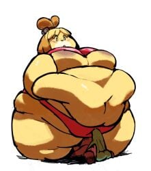 1girls animal_crossing anthro areola balls belly big_belly big_breasts big_penis blonde_hair blush breasts bulge canid canine canis domestic_dog dreaminerryday duo erection fat female fur genitals hair isabelle_(animal_crossing) larger_female male male/female mammal nintendo obese obese_anthro obese_female overweight overweight_anthro overweight_female penis shih_tzu simple_background size_difference smaller_male toy_dog video_games white_background yellow_body yellow_fur