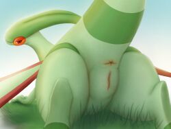 anthro anus ass blush female flygon generation_3_pokemon genitals green_body hi_res k-dra61 looking_at_viewer lying nintendo pokémon_(species) pokemon pokemon_(species) pussy red_eyes solo video_games wings