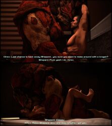 3d_(artwork) against_surface against_wall alien ambiguous_penetration bara bed biceps cheap-wazoo closed_eyes comic commander_shepard dialogue digital_media_(artwork) duo english_text from_front_position furniture gay hand_around_waist hi_res holding_arm human humanoid interspecies kissing kneeling krogan legs_up lying male male/male male_only maleshep mammal mass_effect missionary_position muscular muscular_male nipples not_furry nude on_back on_bed on_top open_mouth pecs penetration pinned sex size_difference source_filmmaker standing text urdnot_wrex video_games xenophilia yaoi