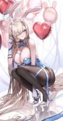 2d 2d_(artwork) asuna_(blue_archive) asuna_(bunny)_(blue_archive) asuna_(bunny_girl)_(blue_archive) bangs bare_shoulders black_pantyhose blonde_hair blue_archive blue_eyes blush bunny_ears bunny_girl cleavage female_only footwear hair_over_one_eye heart_balloon high_heels kneeling large_breasts light_brown_hair long_hair looking_at_viewer mole_on_breast pantyhose playboy_bunny reflective_floor smile solo_focus squatting swept_bangs thick_thighs thighband_pantyhose thighs uncensored very_long_hair white_gloves white_high_heels wide_hips yoonsol