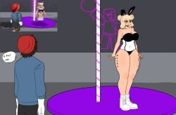 1girls baller big_breasts big_thighs brown_hair bunny_ears bunnysuit clothed clothing dialogue dynamicblocks light_skin meme roblox roblox_avatar roblox_background robloxian shoes slightly_chubby speech_bubble standing strip_club stripper tattoo video_games whore wwwwwaaaahhhh