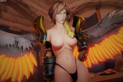 1girls 3d angel furia_(paladins) hands_on_hips myh3d paladins panties semi-naked