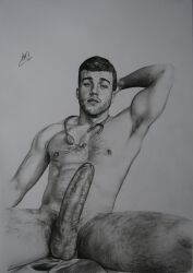 arm_behind_head armpit big_cock big_penis black_and_white boner doctor dr_enzo erect_penis erection hard_on huge_cock huge_cock looking_at_viewer male male_nude_neil male_only muscles muscular muscular_male onlyfans_model real_person sketch spread_legs uncolored uncut veiny_penis