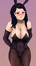 big_breasts blush bunny_ears bunnysuit cleavage clothing greatcorn_(artist) long_hair looking_at_viewer original_character seductive thick_thighs yibra