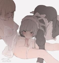 1futa 1girls all_fours animated balls bangs blonde_hair blunt_bangs breasts censored closed_mouth clothed clothing duo erection eyebrows_visible_through_hair fellatio female fully_clothed futa_on_female futa_with_female futanari futanari-sama_(mdf_an) grey_background grey_hair grey_hair_maid_(mdf_an) human light-skinned_female light-skinned_futanari light_skin long_hair long_sleeves maid maid_headdress mdf_an medium_breasts mosaic_censoring mostly_nude multiple_girls open_mouth oral original pale_skin panties panty_pull penis puffy_long_sleeves puffy_sleeves saliva simple_background sitting sweat underwear