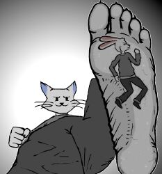 anthro barefoot bodily_fluids claws consubconsious dirty_feet dominant dominant_male duo extreme_size_difference feet felid feline female fist foot_fetish foot_focus foot_on_chest foot_on_face foot_on_head foot_on_leg foot_on_thigh forced hi_res humanoid_feet immobile lagomorph larger_male leporid looking_at_another looking_down male male/female mammal mostly_clothed narrowed_eyes pinned questionable_consent rabbit simple_background size_difference smaller_female smothering soles squint squish stepped_on stuck_to_foot sweat sweaty_feet toe_claws toes trapped underfoot underview