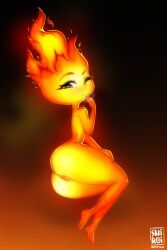 absurd_res ass big_butt big_head elemental_(pixar) elemental_creature elemental_humanoid ember_lumen eyelashes female fire fire_creature fire_humanoid flaming_hair genitals hi_res humanoid not_furry nude one_eye_closed pseudo_hair pussy rin_tyan side_view small_waist solo thick_thighs