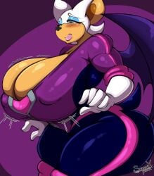 1girls anthro ass bat big_ass big_breasts blush bodysuit breasts busty chiropteran cleavage clothing female female_only huge_breasts large_breasts looking_at_breasts looking_at_self looking_down massive_breasts rouge_the_bat sega solo sonic_(series) sonic_prime sonic_the_hedgehog_(series) superix thick_thighs thunder_thighs tight_clothing tight_fit wide_hips wings