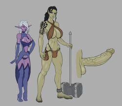 abs big_penis breasts elf elf_ears elf_female erection female futanari hammer huge_cock loincloth muscular muscular_futanari nacnac orc orc_futanari penis pierced_penis ragna_blackfoot size_difference spear