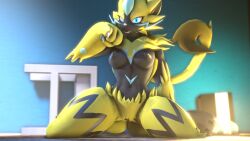 3d 3d_(artwork) a1ph4w01v breasts digital_media_(artwork) erect_nipples felid feline female fur generation_7_pokemon genitals glowing glowing_eyes hi_res kneeling lamp legendary_pokemon licking mammal nintendo nipples pokémon_(species) pokemon pokemon_(species) pussy solo source_filmmaker spread_legs spreading tail thick_thighs thighs tongue tongue_out video_games yellow_body yellow_fur zeraora