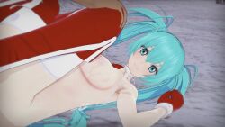 16:9 1boy 1boy1girl 1girls 3d after_sex armpit blush bra bra_lift breasts christmas christmas_outfit closed_mouth cum cum_on_breasts female female_focus happy hatsune_miku koikatsu light-skinned light-skinned_female light_skin looking_pleasured lying lying_on_back male medium_breasts mittens nipples on_back open_eyes partially_clothed red_mittens red_shoes semen semen_on_breasts snow vocaloid white_bra