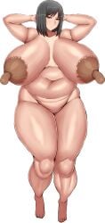 arms_behind_head black_eyes black_hair calves feet full_body gigantic_breasts large_areolae long_nipples milf mother original original_character ponkotsuu saori_kiriyama thick_thighs tummy venus_body