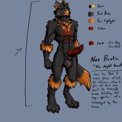 absurd_res acev anthro balls canid canine canis demon digital_drawing_(artwork) digital_media_(artwork) digitigrade fluffy genitals hi_res hybrid knot male male_only mammal model_sheet nox_bestia nude penis satanic solo solo_focus wolf