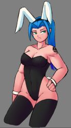 amelia_(juzwu) blue_hair bunny_ears bunnysuit green_eyes the_pizza_guy_1012 thick_thighs