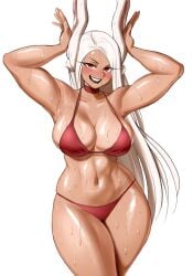 1girls big_breasts bikini breasts bunny_ears bunny_pose choker eye_contact female female_only jiuukek long_hair looking_at_viewer miruko my_hero_academia red_eyes rumi_usagiyama solo standing sweat sweatdrop sweaty_body thick_thighs thighs white_hair