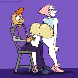 1boy 1girls big_ass bored_expression cameltoe fat_ass gem_(species) huge_ass lars_barriga pearl_(steven_universe) presenting presenting_hindquarters prostitute prostitution putricia steven_universe sweat tight_clothing tight_fit tight_pants tight_shorts twerking