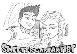 1boy 1girls 2020 android_18 big_penis blowjob dragon_ball dragon_ball_super dragon_ball_z husband_and_wife krillin kuririn married_couple monochrome muscular_male police_uniform sketch smile smirk sweetescapeartist