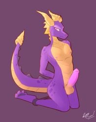 activision angry anthro balls bound cuff_(restraint) dragon feminization genitals hi_res horn lynnsnowmew male nipples penis purple_body purple_eyes restraints scalie shackled shackles solo spyro spyro_the_dragon thick_thighs video_games western_dragon