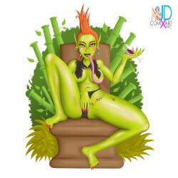 female goblin goblin_female green_skin jdcxart legs red_hair spread_legs wine