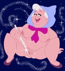 1girls 2022 chubby cinderella_(1950_film) disney fairy_godmother_(disney) fat fat_people_only female female_only looking_at_viewer magic_wand masturbation necro-opolis nipples nude older_female pussy solo wand