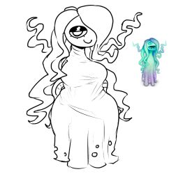 1monster big_blue_bubble clothed colorless dress gaba-ghouls ghost hair_over_one_eye half-closed_eyes large_breasts monster my_singing_monsters reference_image riawanaa_(artist) smiling smug whisp_(my_singing_monsters) wide_hips