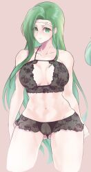 1girls annand_(fire_emblem) areolae ass_visible_through_thighs bare_midriff bare_shoulders bare_thighs black_panties breasts female female_only fire_emblem fire_emblem:_genealogy_of_the_holy_war green_eyes green_hair large_breasts lingerie long_hair looking_at_viewer midriff nintendo nipples panties partially_visible_vulva pussy see-through shoulders smile solo ta_dasu_(tadasu_hayashi) thighs underwear very_long_hair