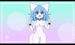 animated artist_request blue_eyes blue_hair cute dancing furry furry_only gif nude sad_cat_dance virtual_youtuber white_fur wolf_ears wolf_girl wolf_tail wolfychu youtube youtuber