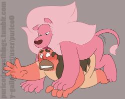 anal_sex blush doggy_style feline feral feral_on_male furry gay greg_universe hardcore human_penetrated licking_head lion_(steven_universe) long_hair male_only naked nude pink_skin purico questionable_consent steven_universe surprised_expression tail teeth_showing thrusting zoophilia
