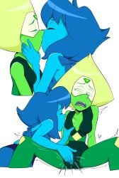 2girls alien alien_girl blue_skin breasts cartoon_network clothed_sex clothing female female_only green_skin kissing lapis_lazuli_(steven_universe) multiple_girls peridot_(steven_universe) sex steven_universe thrumbo visor yuri